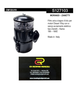 MORANDI – ZANETTI Filtro aria a bagno d’olio per  motori Diesel 10hp con e  senza avviamento elettrico tipo Zanetti – Kama  186 – 186E Made in Iitaly