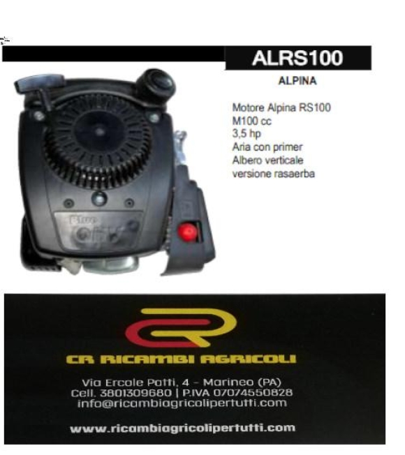 Immagine 0 di ALPINA Motore Alpina RS100 M100 cc 3,5 hp Aria con primer Albero verticale versione rasaerba