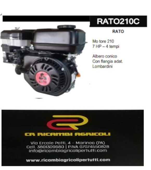 Immagine 0 di RATO Mo tore 210 7 HP – 4 tempi Albero conico Con flangia adat. Lombardini