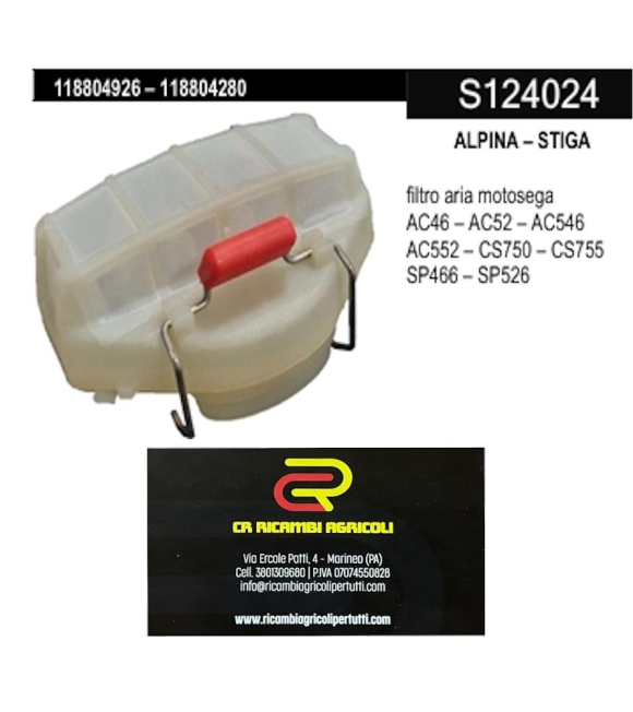 Immagine 0 di ALPINA – STIGA filtro aria motosega AC46 – AC52 – AC546 AC552 – CS750 – CS755  SP466 – SP526
