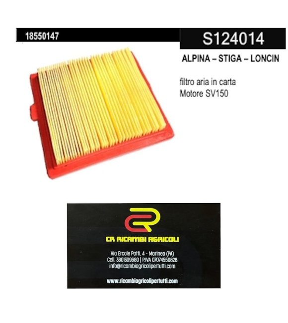 Immagine 0 di ALPINA – STIGA – LONCIN  filtro aria in carta Motore SV150