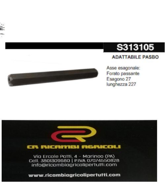 Immagine 0 di ADATTABILE PASBO Asse esagonale: Forato passante Esagono 27 lunghezza 227