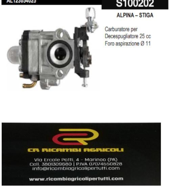 Immagine 0 di ALPINA – STIGA Carburatore per Decespugliatore 25 cc Foro aspirazione Ø 11