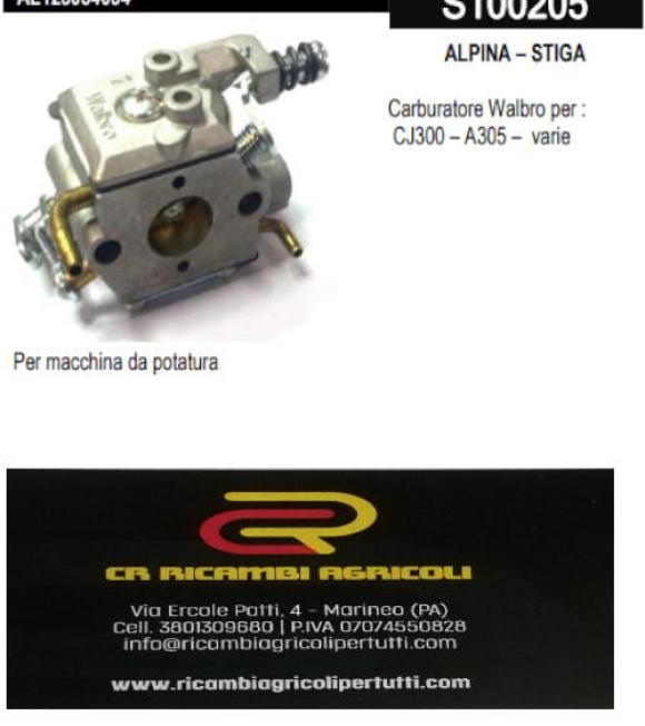 Immagine 0 di ALPINA – STIGA Carburatore Walbro per : CJ300 – A305 – varie