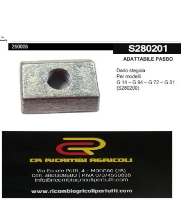 Immagine 0 di ADATTABILE PASBO Dado stegola Per modelli G 14 – G 94 – G 72 – G 51 (S280200)