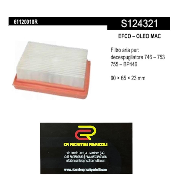 Immagine 0 di EFCO – OLEO MAC Filtro aria per:  decespugliatore 746 – 753  755 – BP446 90 × 65 × 23 mm