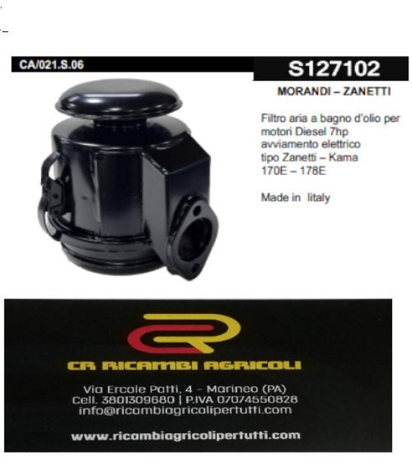 Immagine 0 di MORANDI – ZANETTI Filtro aria a bagno d’olio per motori Diesel 7hp avviamento elettrico tipo Zanetti – Kama 170E – 178E Made in Iitaly