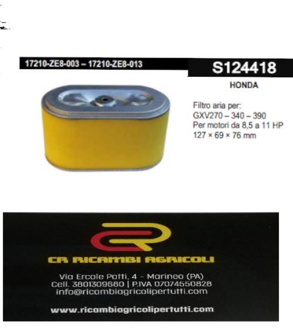 Immagine 0 di HONDA Filtro aria per: GXV270 – 340 – 390 Per motori da 8,5 a 11 HP 127 × 69 × 76 mm
