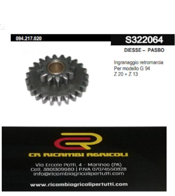 Immagine 0 di DIESSE – PASBO Ingranaggio retromarcia Per modello G 94 Z 20 + Z 13