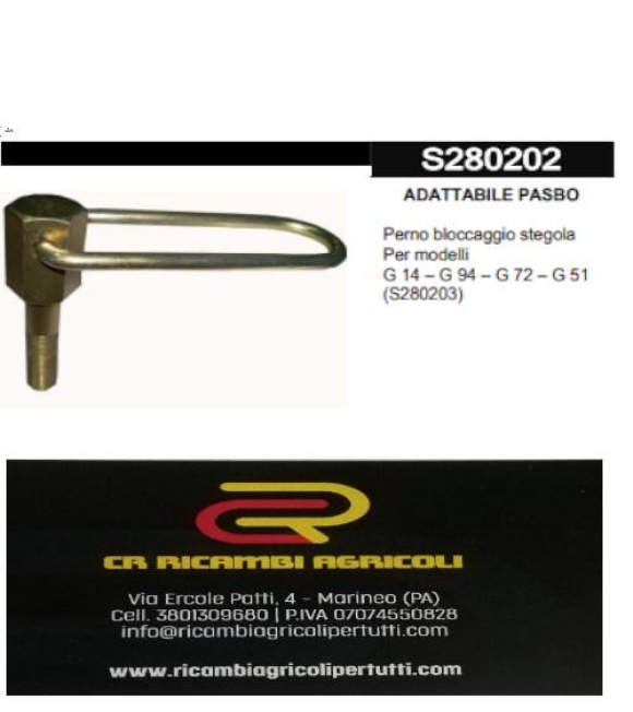 Immagine 0 di ADATTABILE PASBO Perno bloccaggio stegola Per modelli G 14 – G 94 – G 72 – G 51 (S280203)