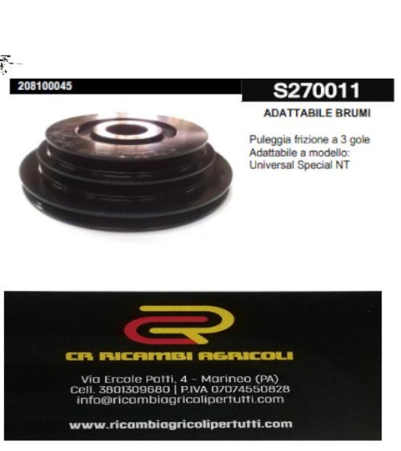 Immagine 0 di ADATTABILE BRUMI Puleggia frizione a 3 gole Adattabile a modello: brumi Universal Special NT