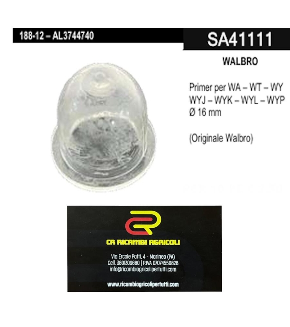 Immagine 0 di WALBRO Primer per WA – WT – WY WYJ – WYK – WYL – WYP Ø 16 mm (Originale Walbro)